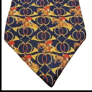 Paul Fredrick Italian Silk Hand Tailored Equestrian Horse Rider Horn Necktie